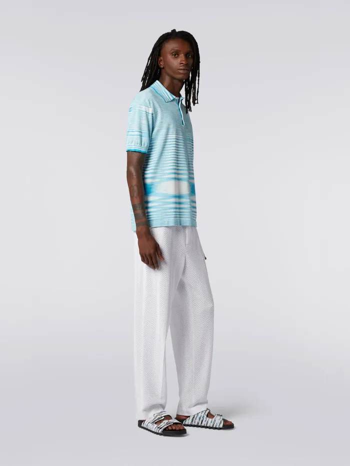 Men Slub Cotton Polo Shirt White Navy Blue and Sky Blue Missoni Polos and Tshirts