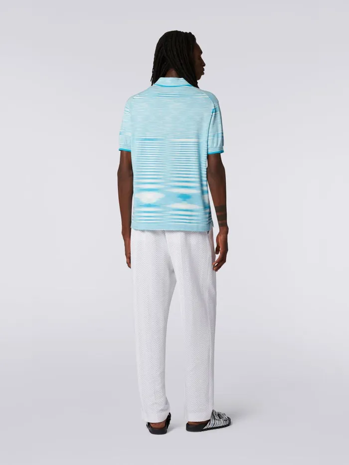 Men Slub Cotton Polo Shirt White Navy Blue and Sky Blue Missoni Polos and Tshirts
