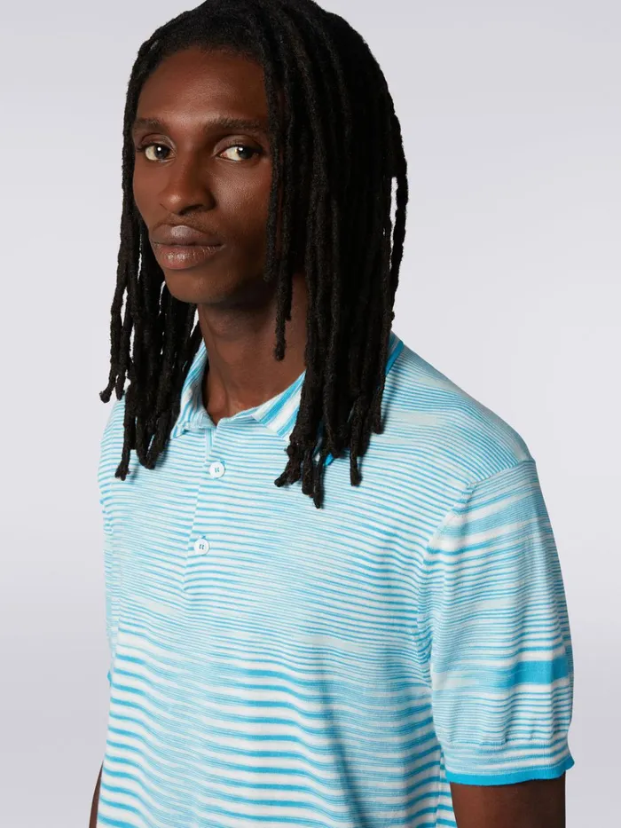 Men Slub Cotton Polo Shirt White Navy Blue and Sky Blue Missoni Polos and Tshirts