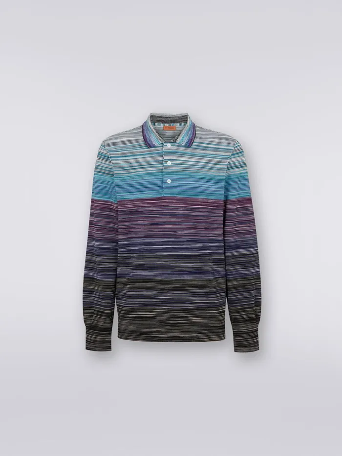 Men Slub Viscose LongSleeved Polo Shirt Multicoloured Missoni Polos and Tshirts