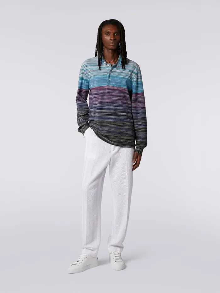 Men Slub Viscose LongSleeved Polo Shirt Multicoloured Missoni Polos and Tshirts