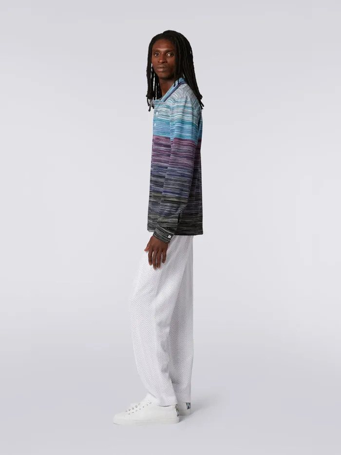 Men Slub Viscose LongSleeved Polo Shirt Multicoloured Missoni Polos and Tshirts