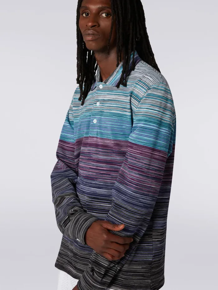 Men Slub Viscose LongSleeved Polo Shirt Multicoloured Missoni Polos and Tshirts