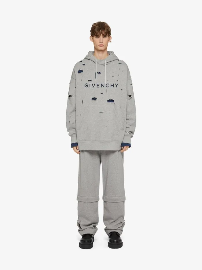 Men Sweatshirts and Hoodies Givenchy GIVENCHY Oversized Hoodie In Destroyed Fleece Greyblue