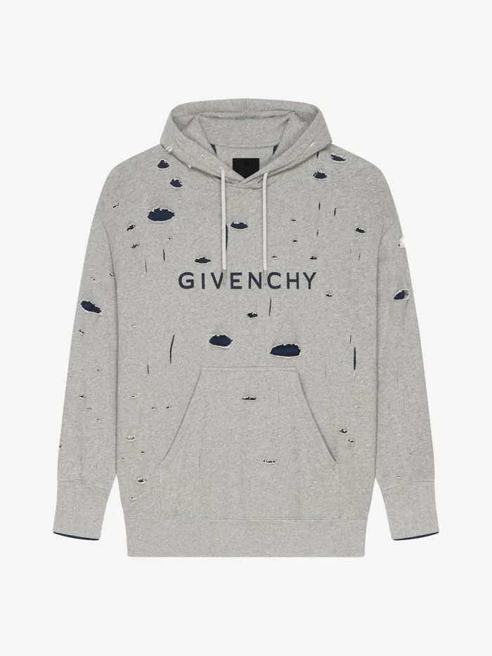 Men Sweatshirts and Hoodies Givenchy GIVENCHY Oversized Hoodie In Destroyed Fleece Greyblue