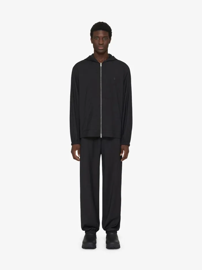 Men TShirts Givenchy Zipped Hoodie In Wool With 4G Detail Black