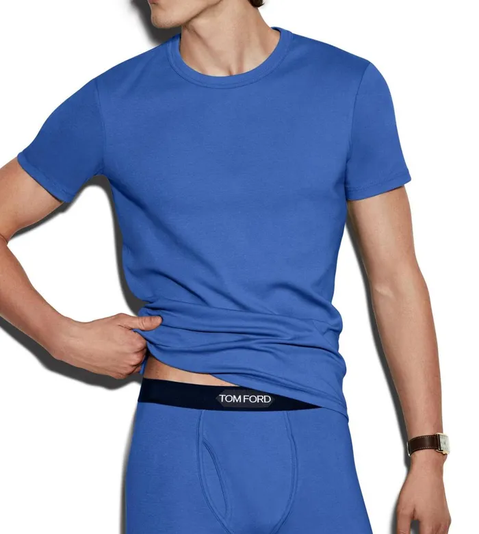 Men TSHIRTS Tom Ford Cotton Crewneck TShirt High Blue