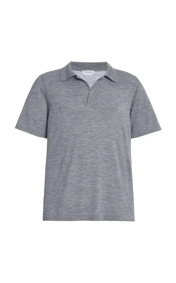 Men Tops Gabriela Hearst Stendhal Knit Short Sleeve Polo In Heather Grey Cashmere