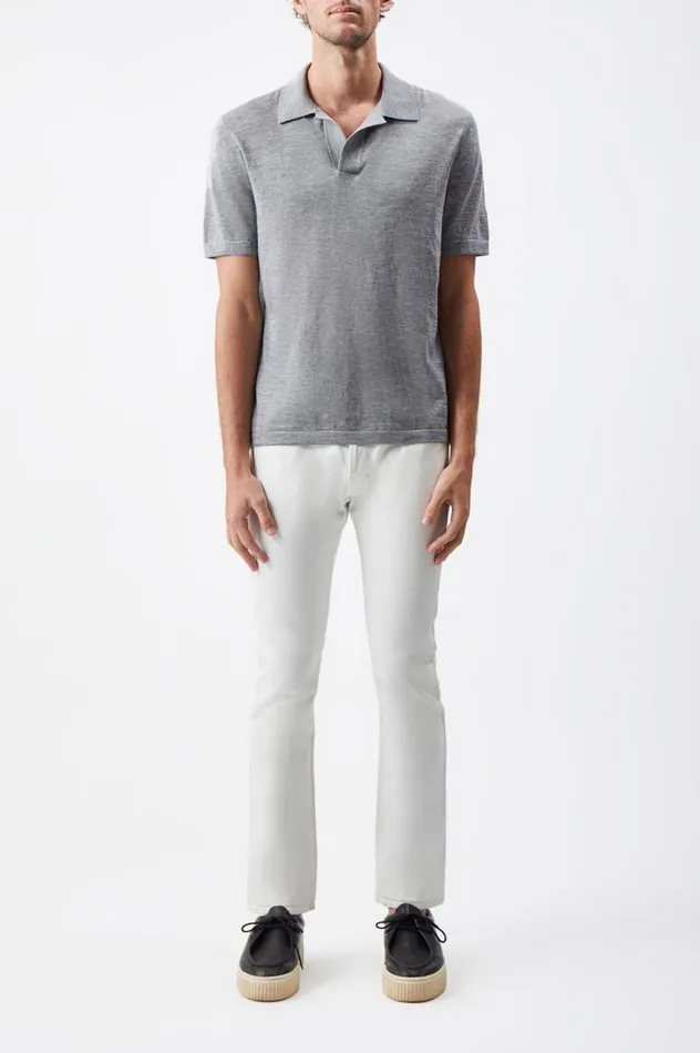 Men Tops Gabriela Hearst Stendhal Knit Short Sleeve Polo In Heather Grey Cashmere