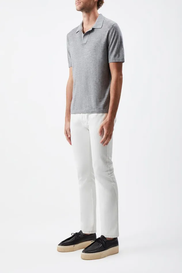 Men Tops Gabriela Hearst Stendhal Knit Short Sleeve Polo In Heather Grey Cashmere