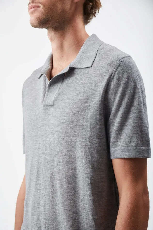 Men Tops Gabriela Hearst Stendhal Knit Short Sleeve Polo In Heather Grey Cashmere