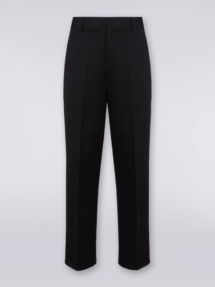 Men Wool Blend Chevron Trousers Black Missoni Trousers