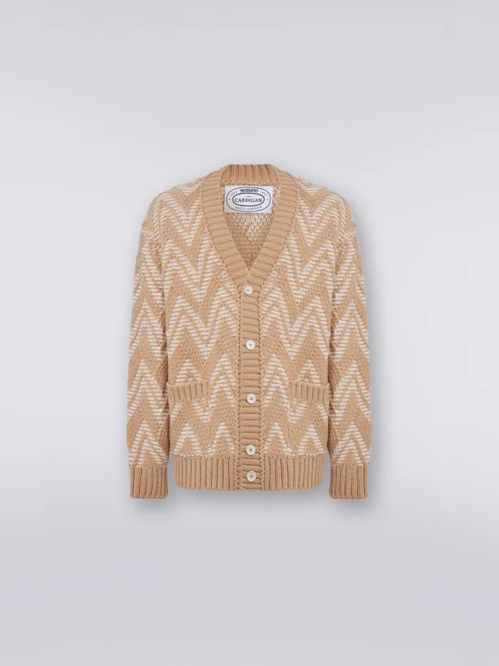 Men Wool Cardigan With TwoTone Zigzag Multicoloured Missoni Knitwear