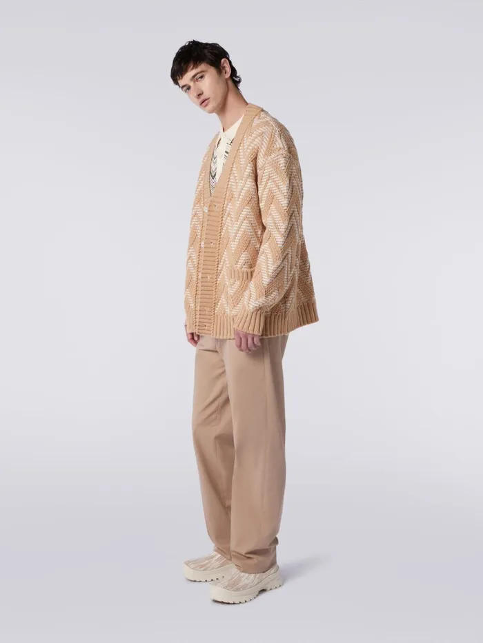 Men Wool Cardigan With TwoTone Zigzag Multicoloured Missoni Knitwear Men Wool Cardigan With TwoTone Zigzag Multicoloured Missoni Knitwear