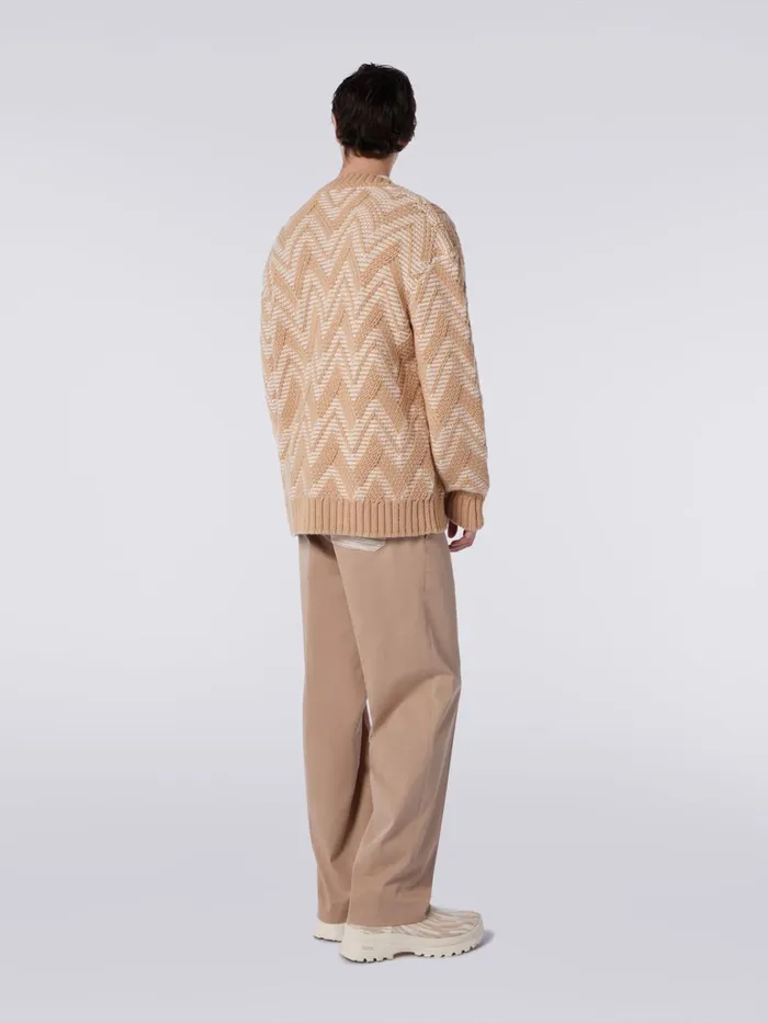 Men Wool Cardigan With TwoTone Zigzag Multicoloured Missoni Knitwear Men Wool Cardigan With TwoTone Zigzag Multicoloured Missoni Knitwear
