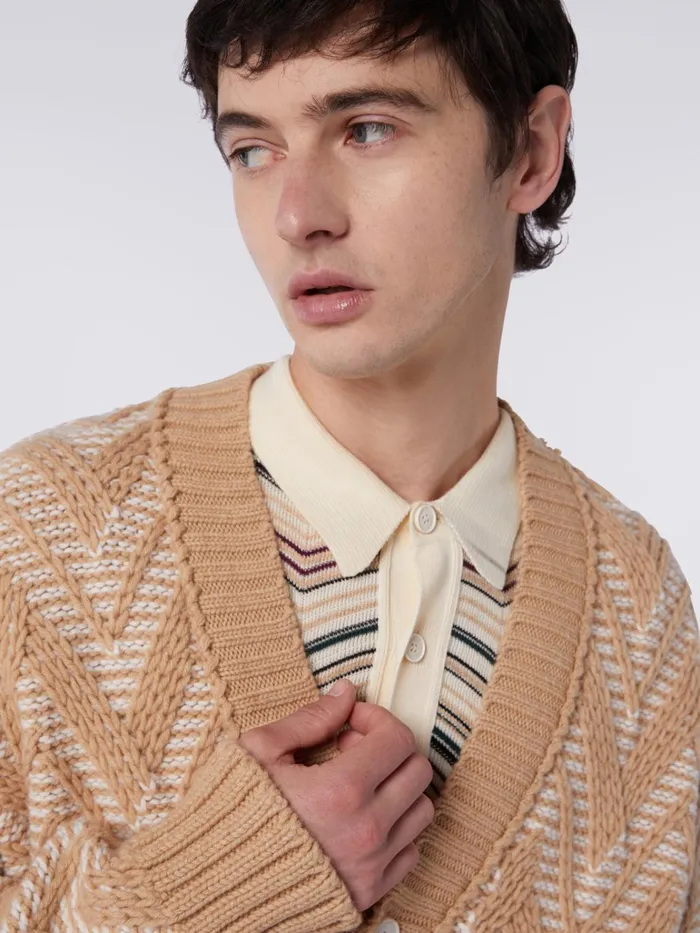Men Wool Cardigan With TwoTone Zigzag Multicoloured Missoni Knitwear Men Wool Cardigan With TwoTone Zigzag Multicoloured Missoni Knitwear