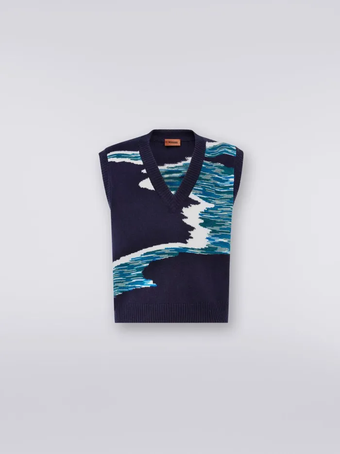Men Wool VNeck Waistcoat With Slub Inlay Details Multicoloured Missoni Knitwear