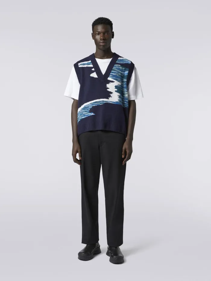 Men Wool VNeck Waistcoat With Slub Inlay Details Multicoloured Missoni Knitwear Men Wool VNeck Waistcoat With Slub Inlay Details Multicoloured Missoni Knitwear