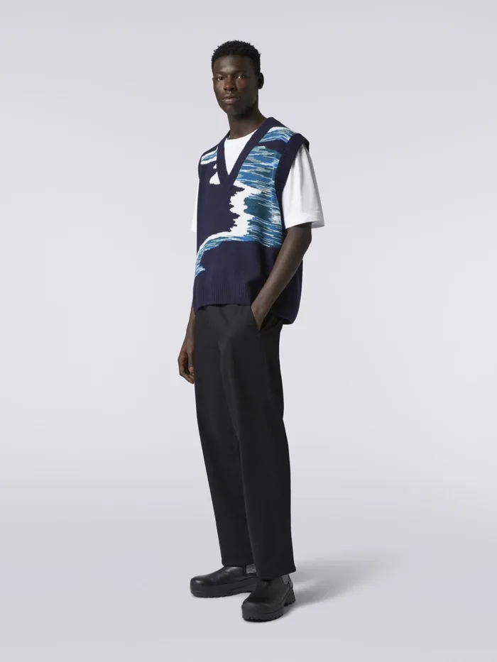 Men Wool VNeck Waistcoat With Slub Inlay Details Multicoloured Missoni Knitwear Men Wool VNeck Waistcoat With Slub Inlay Details Multicoloured Missoni Knitwear