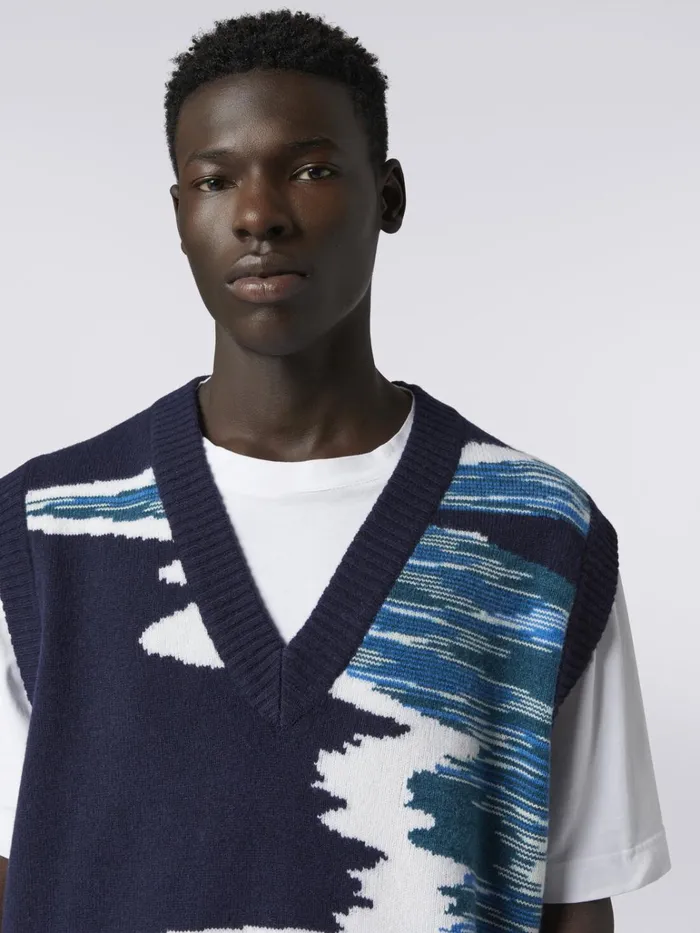Men Wool VNeck Waistcoat With Slub Inlay Details Multicoloured Missoni Knitwear Men Wool VNeck Waistcoat With Slub Inlay Details Multicoloured Missoni Knitwear