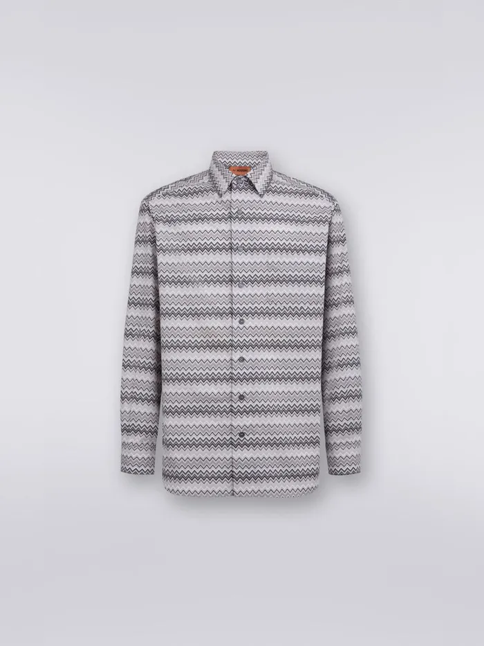 Men Zigzag Cotton Poplin Shirt Grey Missoni Shirts