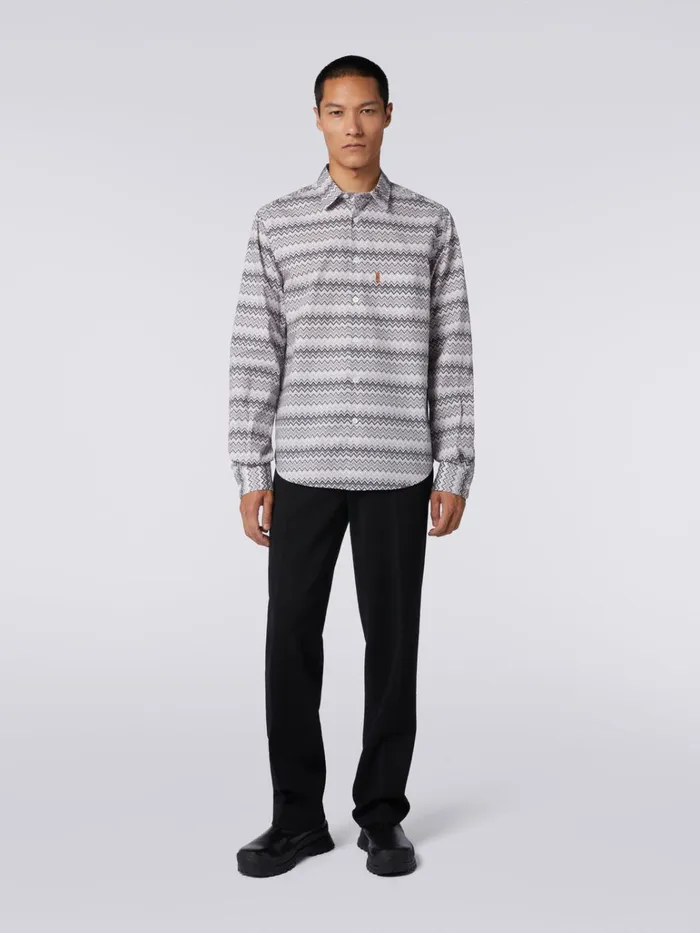 Men Zigzag Cotton Poplin Shirt Grey Missoni Shirts Men Zigzag Cotton Poplin Shirt Grey Missoni Shirts