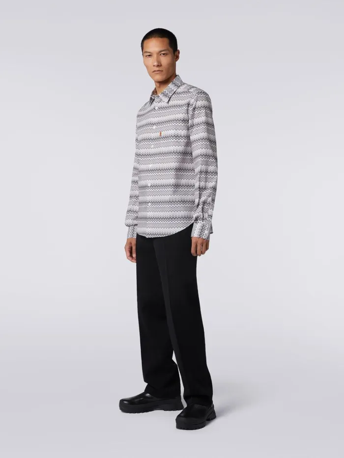 Men Zigzag Cotton Poplin Shirt Grey Missoni Shirts Men Zigzag Cotton Poplin Shirt Grey Missoni Shirts