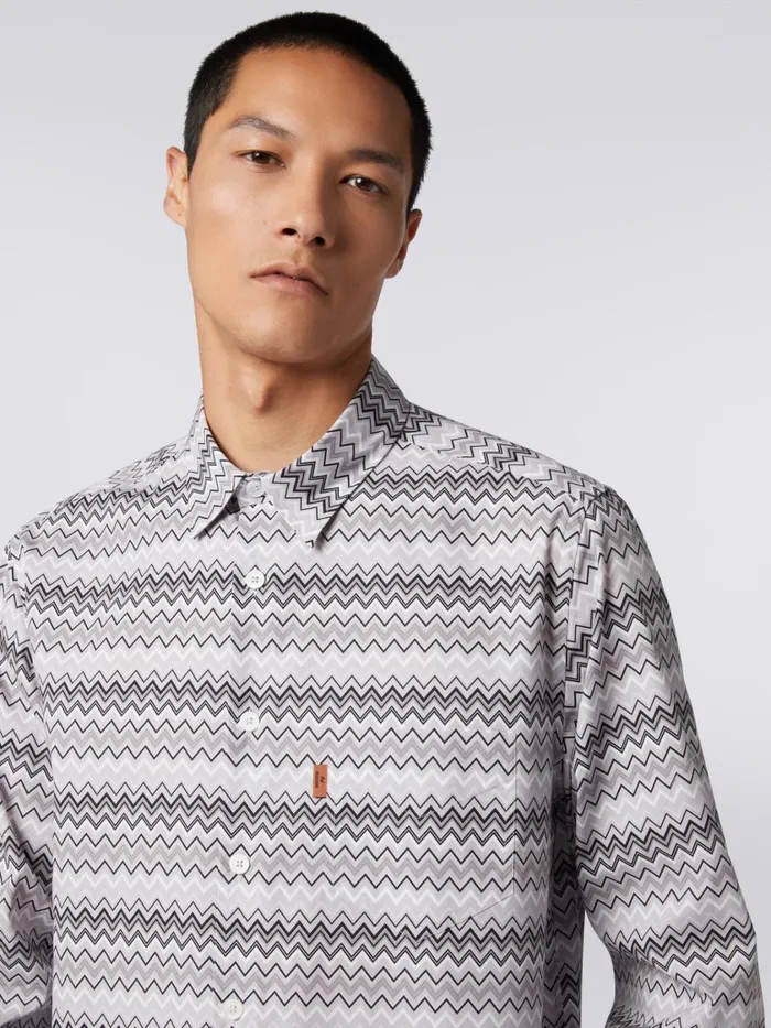 Men Zigzag Cotton Poplin Shirt Grey Missoni Shirts Men Zigzag Cotton Poplin Shirt Grey Missoni Shirts