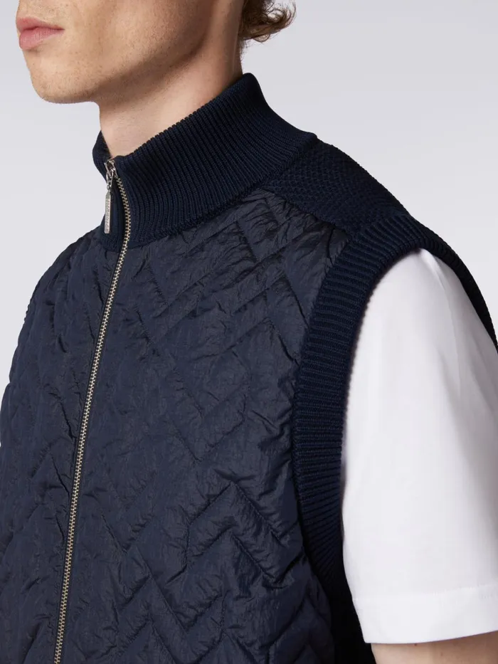 Men Zigzag Stitched Waistcoat With Knitted Back And Piping Navy Blue Missoni Coats and Jackets Men Zigzag Stitched Waistcoat With Knitted Back And Piping Navy Blue Missoni Coats and Jackets