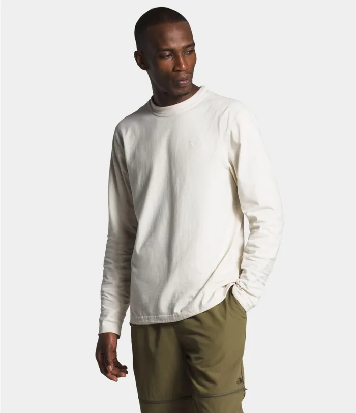 Mens The North Face TShirts Long Sleeve Woodmont Crew Vintage White