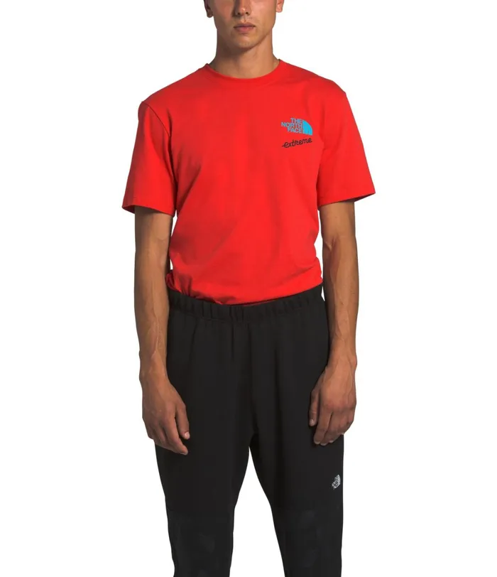 Mens The North Face TShirts Short Sleeve Extreme Tee Fiery Red