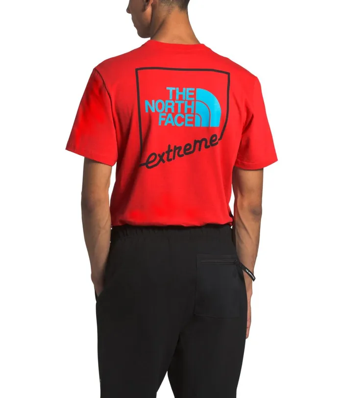 Mens The North Face TShirts Short Sleeve Extreme Tee Fiery Red