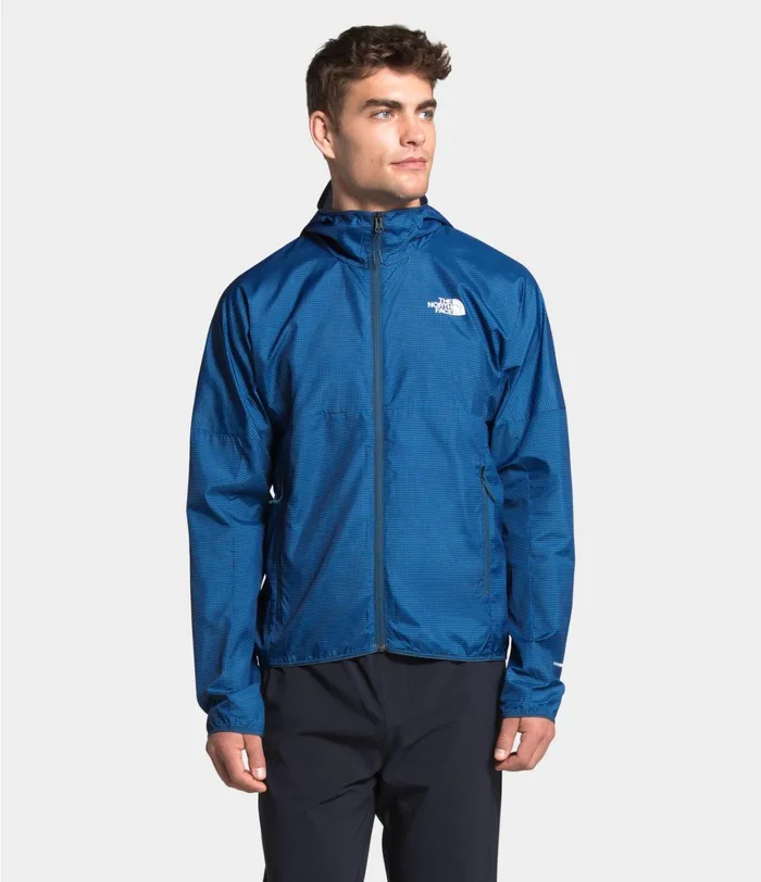 Mens The North Face Windbreakers Flyweight Hoodie Bomber Blue Richter Mesh Print