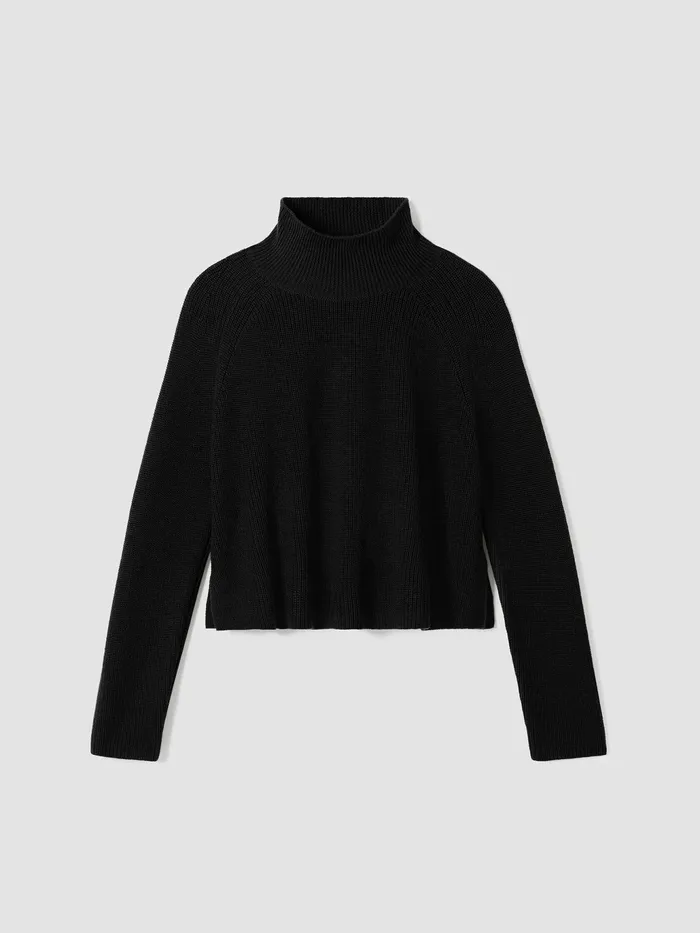 Merino Cropped Turtleneck Top In Regenerative Wool Black Women Eileen Fisher Sweaters and Cardigans
