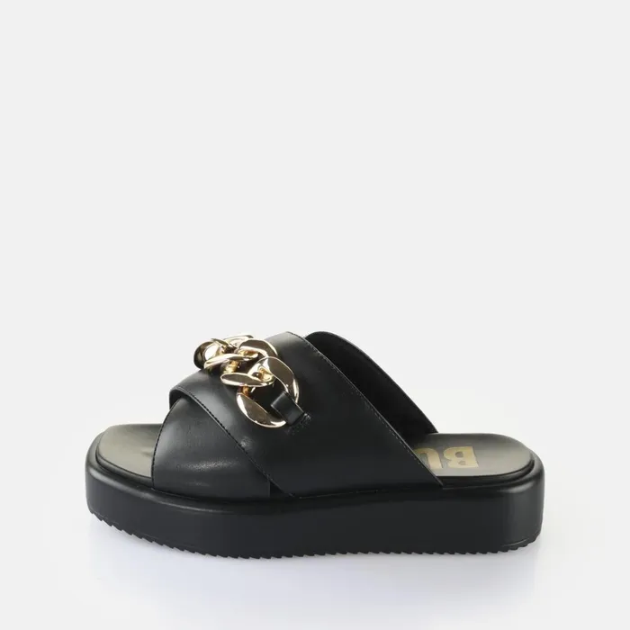 Mia Cross Chain Black Buffalo Sandals and Slides