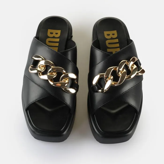 Mia Cross Chain Black Buffalo Sandals and Slides Mia Cross Chain Black Buffalo Sandals and Slides