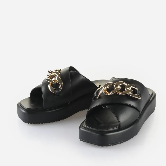 Mia Cross Chain Black Buffalo Sandals and Slides Mia Cross Chain Black Buffalo Sandals and Slides