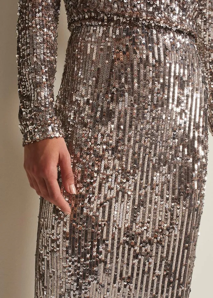 Milani Sequin Pencil Midi Skirt Silver Women Phase Eight Skirts