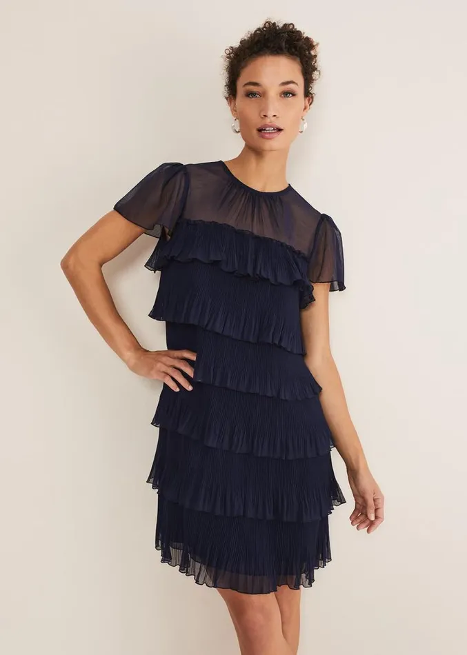 Mimi Pleated Mini Dress Navy Women Phase Eight Dresses