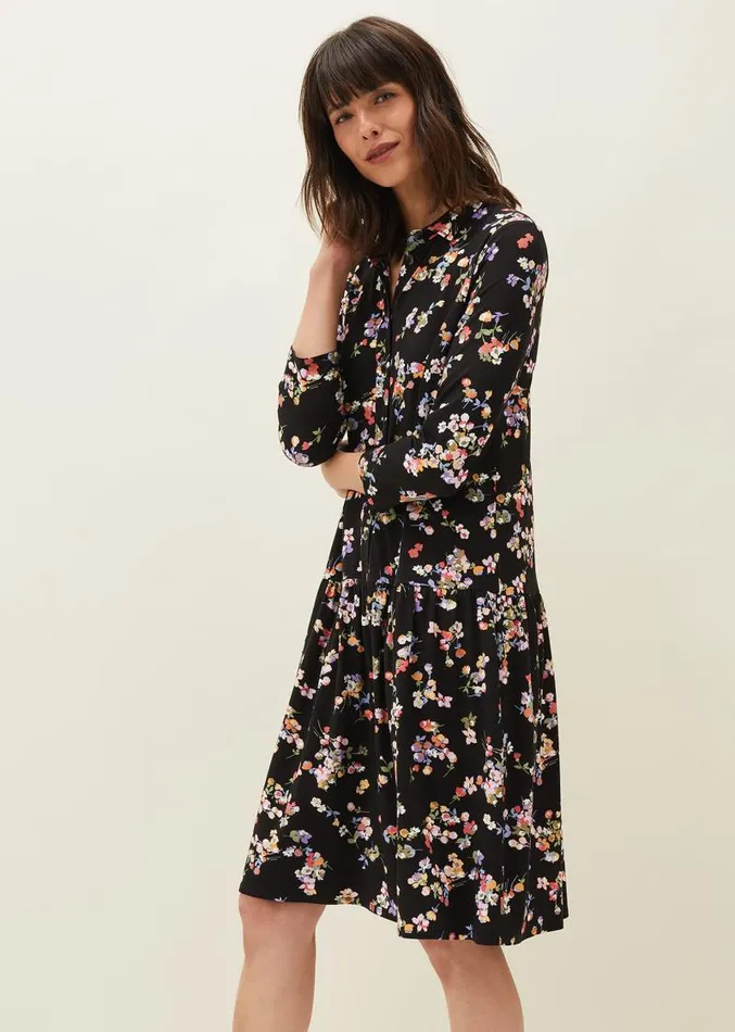 Mina Floral Print Shirt Dress Blackmulti Women Phase Eight Dresses