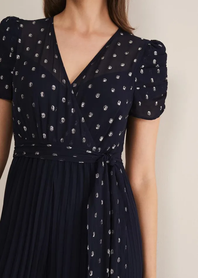 Molli Spot Pleated Jumpsuit Navy Women Phase Eight Dresses