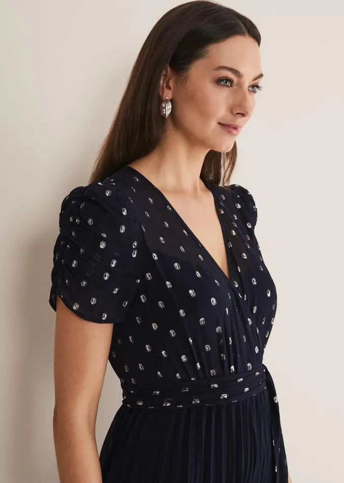Molli Spot Pleated Jumpsuit Navy Women Phase Eight Dresses