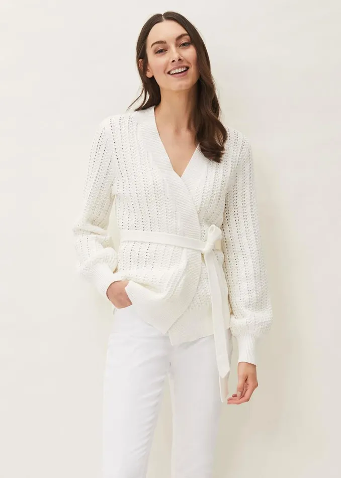 Monica Wrap Cardigan White Women Phase Eight Knitwear