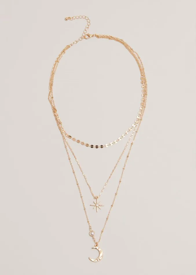 Moon And Star Layered Necklace Gold Women Phase Eight Jewellery