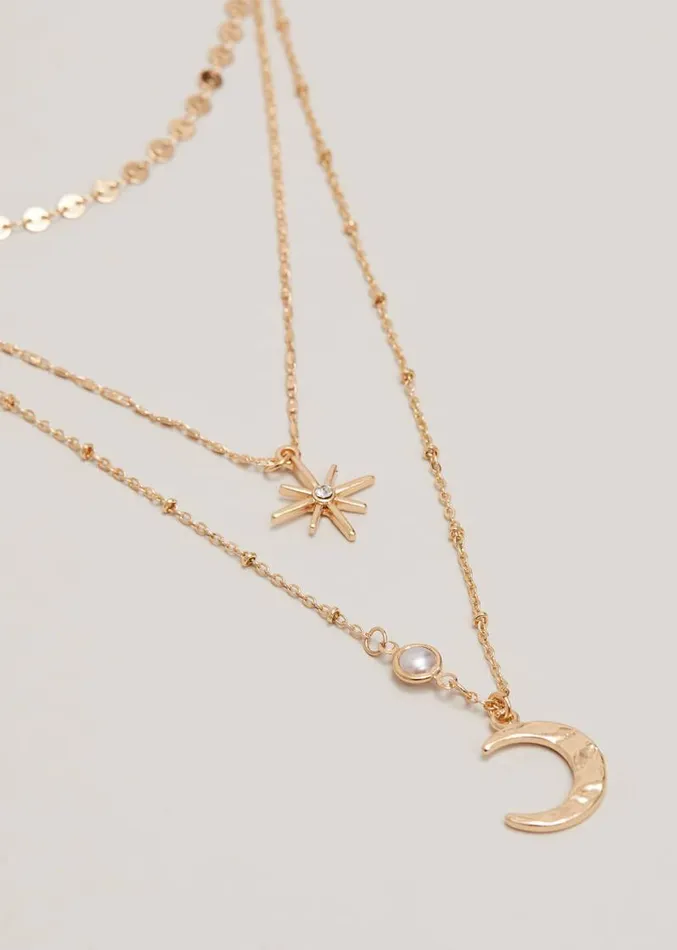 Moon And Star Layered Necklace Gold Women Phase Eight Jewellery
