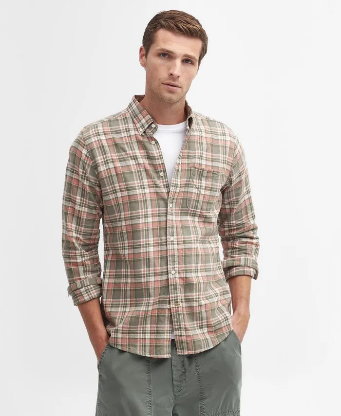 Mowbray Tailored LongSleeved Shirt Olive Men Barbour Shirts