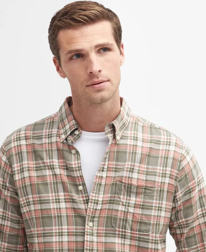 Mowbray Tailored LongSleeved Shirt Olive Men Barbour Shirts