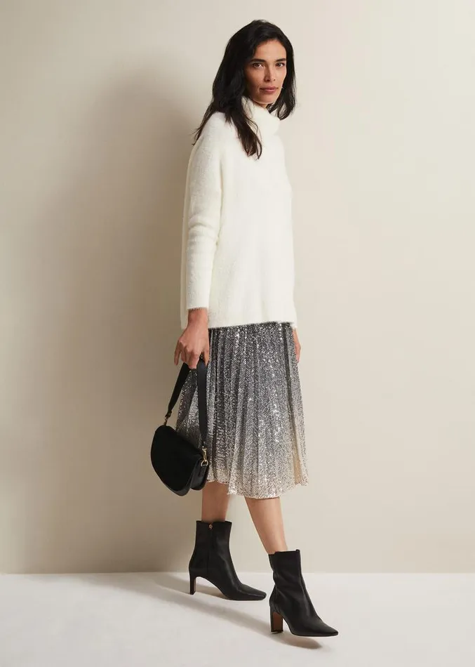 Natalia Fluffy Roll Neck Knit Winter White Women Phase Eight Knitwear