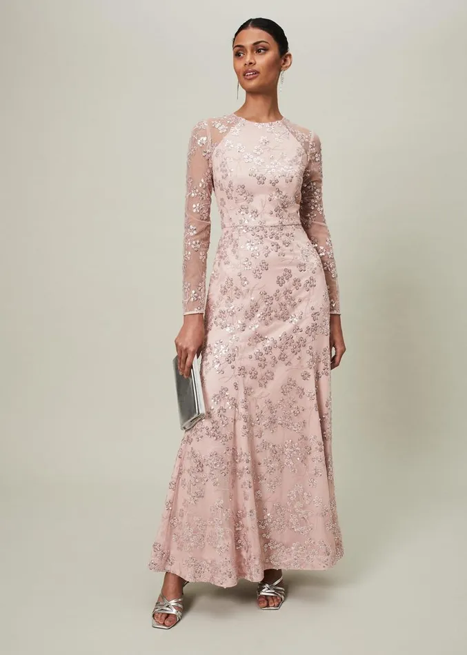 Natalya Sequin Floral Maxi Dress Pink Women Phase Eight Dresses