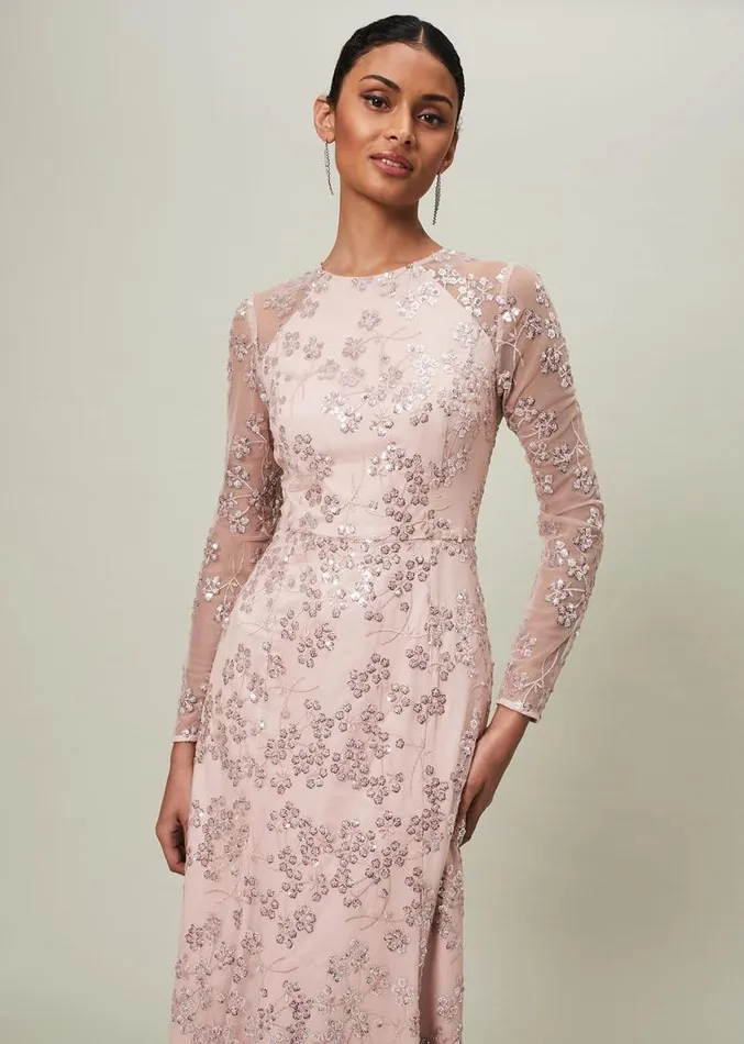 Natalya Sequin Floral Maxi Dress Pink Women Phase Eight Dresses